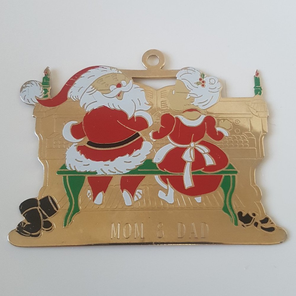 Santa Claus and Mrs. Claus "Mom & Dad" Metal Ornament